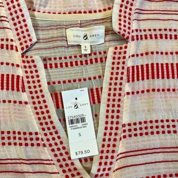 NWT Lou & Grey Red Vastra Dobby Stripe Pullover V-neck Tunic Small - Picture 8 of 10